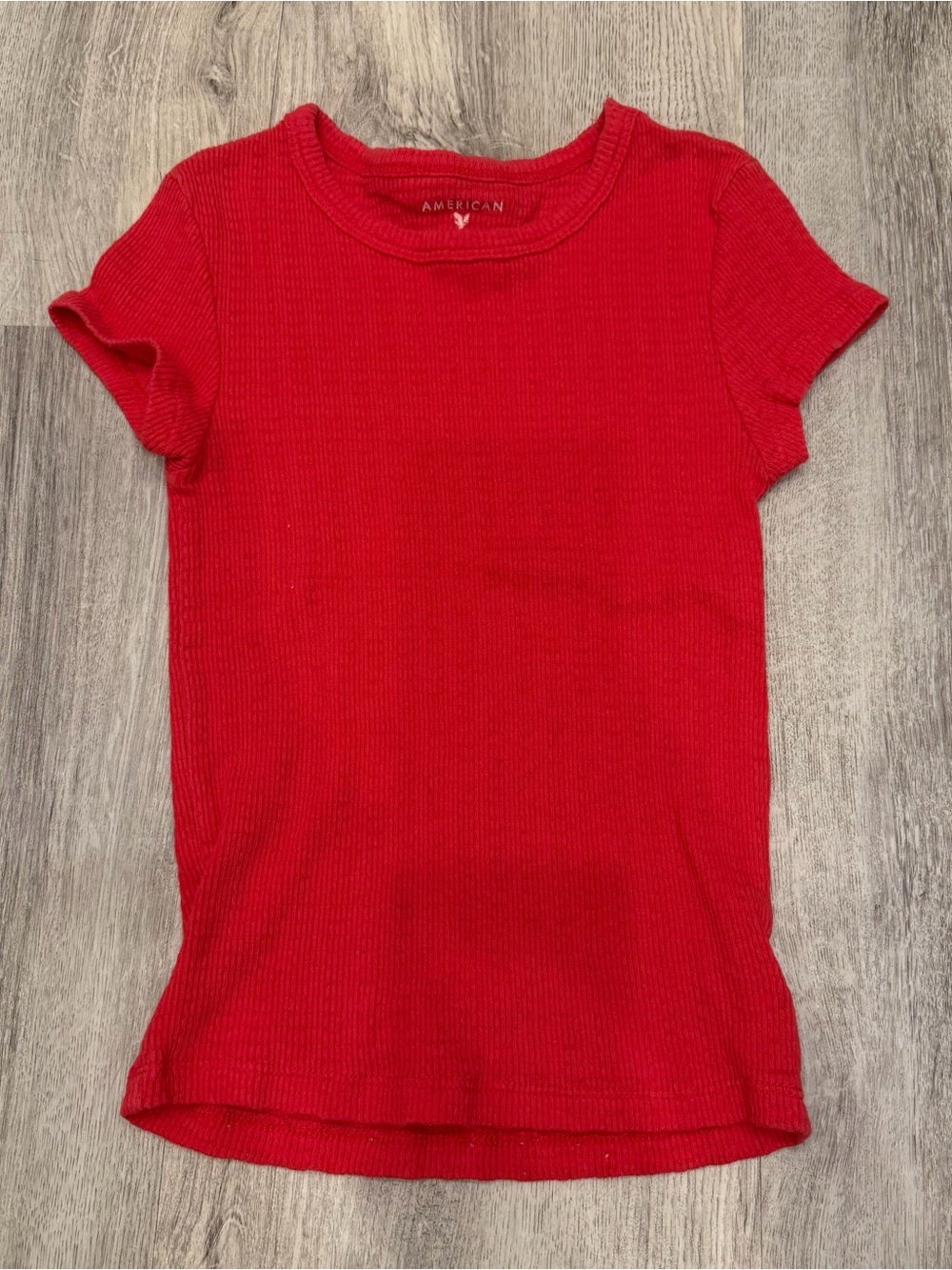 American Eagle Ribbed Baby Tee Red Fitted Stretch Top Size XS‎